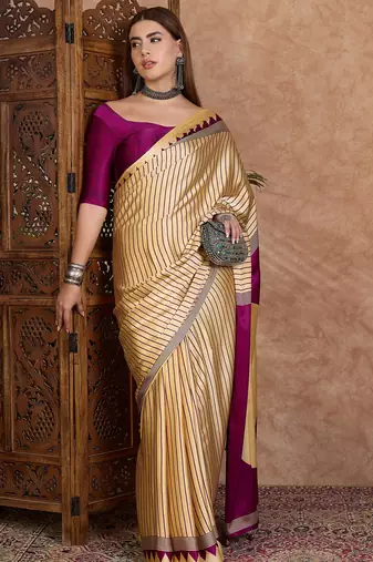 Wine color ready to wear semi modal saree with unstitched designer blouse