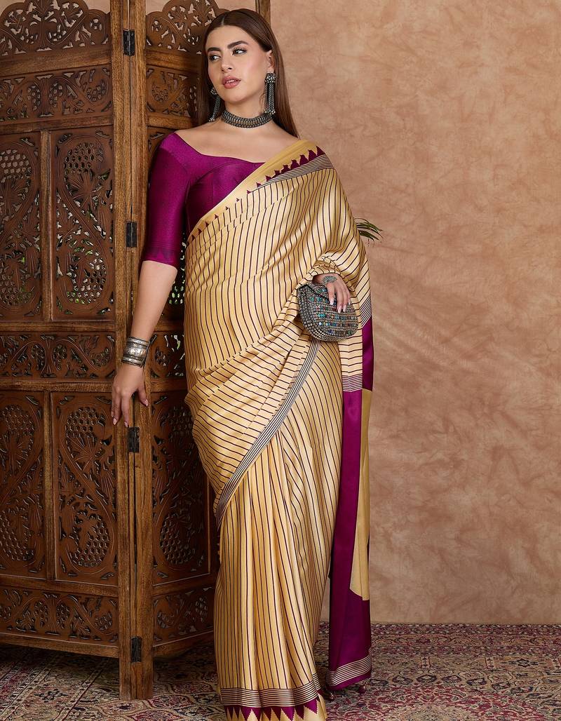 Wine color ready to wear semi modal saree with unstitched designer blouse
