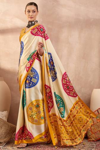 Yellow color ready to wear semi modal saree with unstitched designer blouse