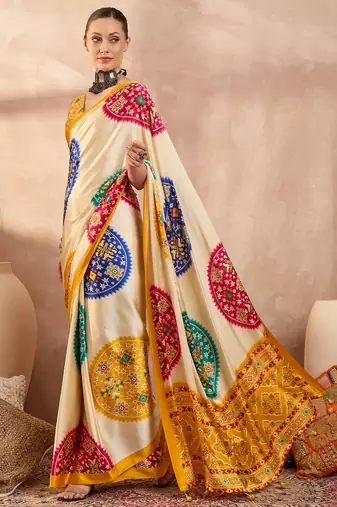 Yellow color ready to wear semi modal saree with unstitched designer blouse