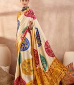 Yellow color ready to wear semi modal saree with unstitched designer blouse