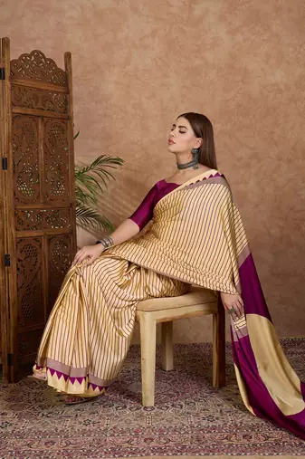 Wine color Pre Stitched semi modal saree with unstitched designer blouse