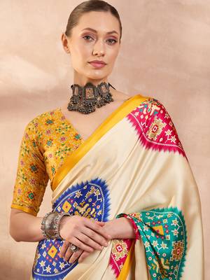Yellow colorReadymade semi modal saree with unstitched designer blouse 2
