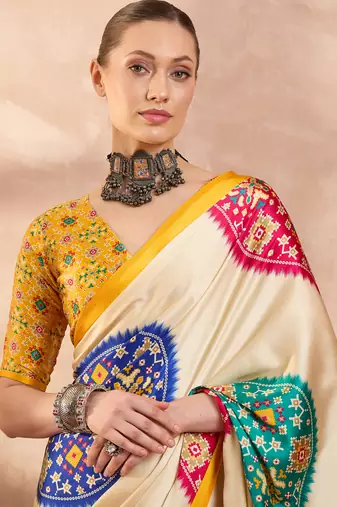 Yellow colorReadymade semi modal saree with unstitched designer blouse