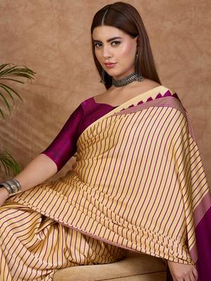 Wine color Pre Stitched semi modal saree with unstitched designer blouse 3