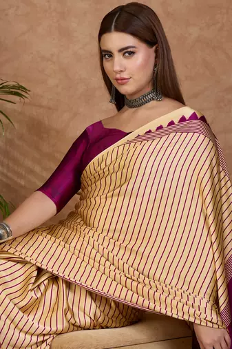 Wine color Pre Stitched semi modal saree with unstitched designer blouse