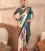Green color ready to wear semi modal saree with unstitched designer blouse