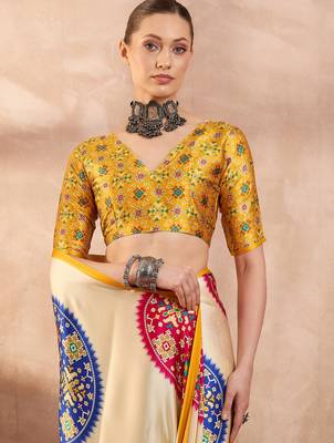 Yellow colorReadymade semi modal saree with unstitched designer blouse 3