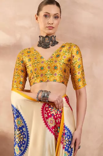 Yellow colorReadymade semi modal saree with unstitched designer blouse
