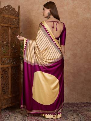Wine color Pre Stitched semi modal saree with unstitched designer blouse 4