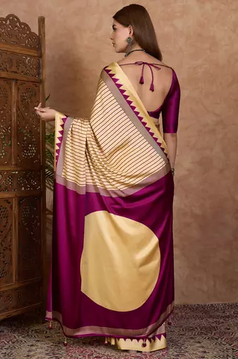 Wine color Pre Stitched semi modal saree with unstitched designer blouse