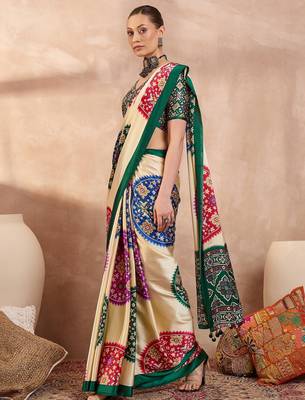 Green color Readymade semi modal saree with unstitched designer blouse 2