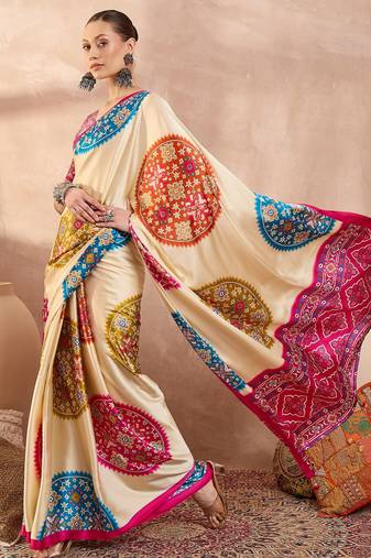 Pink color Readymade semi modal saree with unstitched designer blouse