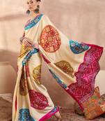 Pink color ready to wear semi modal saree with unstitched designer blouse
