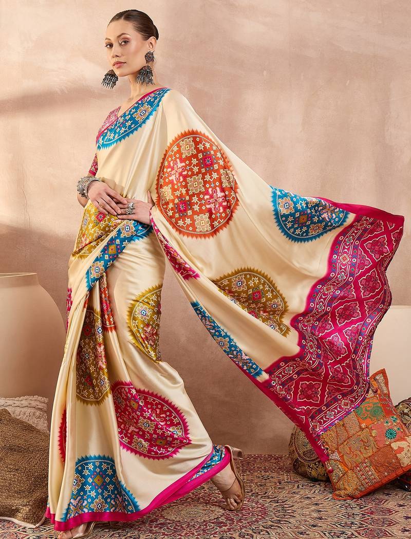 Pink color ready to wear semi modal saree with unstitched designer blouse