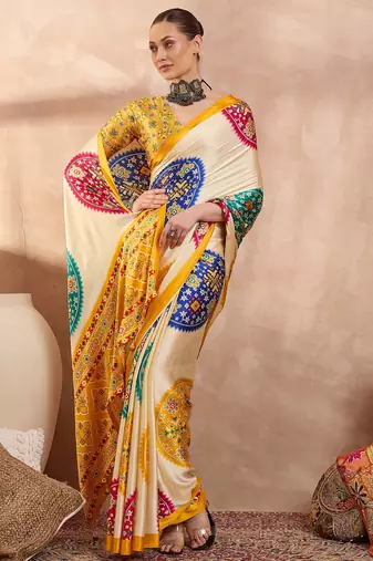 Yellow colorReadymade semi modal saree with unstitched designer blouse