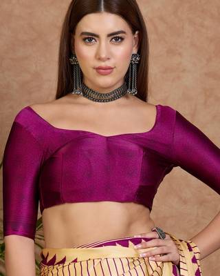 Wine color Pre Stitched semi modal saree with unstitched designer blouse 5