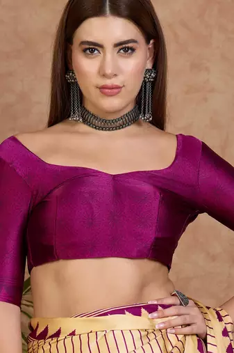 Wine color Pre Stitched semi modal saree with unstitched designer blouse