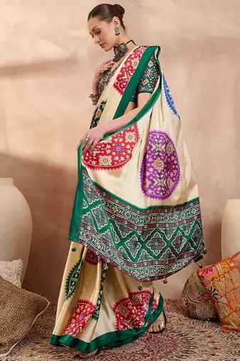 Green color Readymade semi modal saree with unstitched designer blouse
