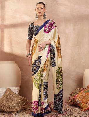 Blue color Readymade semi modal saree with unstitched designer blouse 1