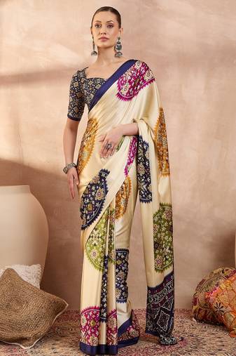 Blue color ready to wear semi modal saree with unstitched designer blouse