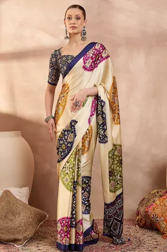 Blue color ready to wear semi modal saree with unstitched designer blouse