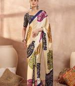Blue color ready to wear semi modal saree with unstitched designer blouse