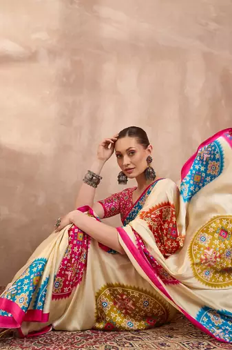 Pink color Readymade semi modal saree with unstitched designer blouse
