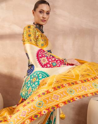 Yellow colorReadymade semi modal saree with unstitched designer blouse 5