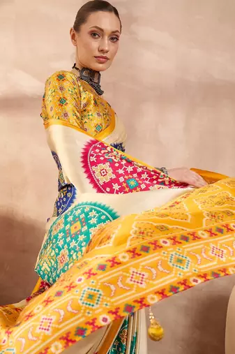 Yellow colorReadymade semi modal saree with unstitched designer blouse