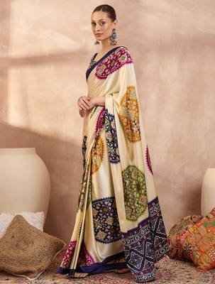 Blue color Readymade semi modal saree with unstitched designer blouse 2