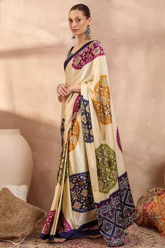 Blue color Readymade semi modal saree with unstitched designer blouse