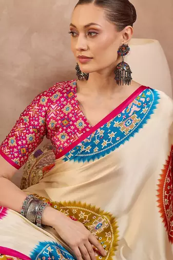 Pink color Readymade semi modal saree with unstitched designer blouse
