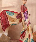 Red color ready to wear semi modal saree with unstitched designer blouse