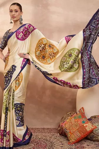 Blue color Readymade semi modal saree with unstitched designer blouse