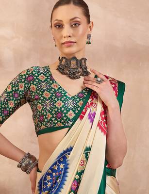 Green color Readymade semi modal saree with unstitched designer blouse 5