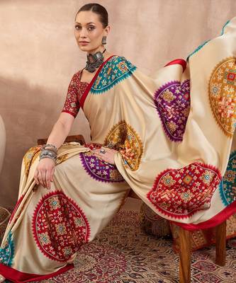 Red color Readymade semi modal saree with unstitched designer blouse 2