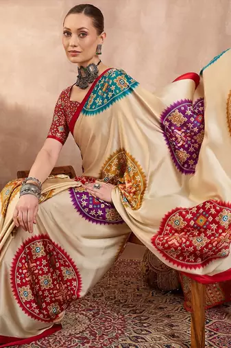 Red color Readymade semi modal saree with unstitched designer blouse