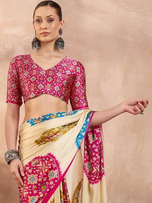 Pink color Readymade semi modal saree with unstitched designer blouse 5