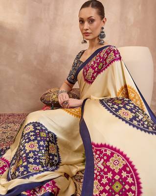Blue color Readymade semi modal saree with unstitched designer blouse 4
