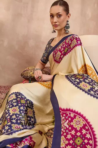 Blue color Readymade semi modal saree with unstitched designer blouse