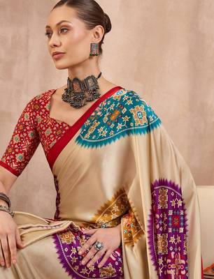 Red color Readymade semi modal saree with unstitched designer blouse 3