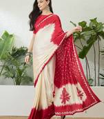 Red color ready to wear semi modal saree with unstitched designer blouse