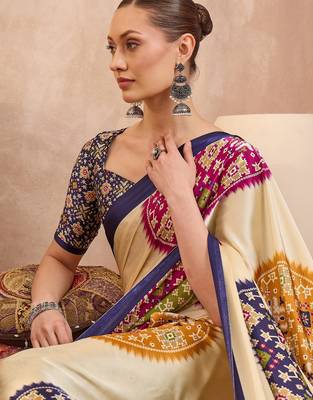 Blue color Readymade semi modal saree with unstitched designer blouse 5