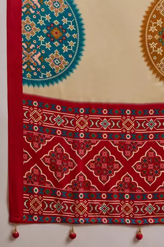 Red color Readymade semi modal saree with unstitched designer blouse