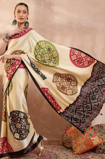 Black color ready to wear semi modal saree with unstitched designer blouse