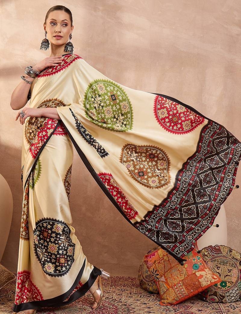 Black color ready to wear semi modal saree with unstitched designer blouse