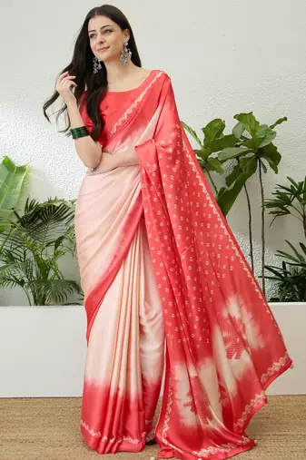 Pink color ready to wear semi modal saree with unstitched designer blouse