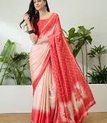 Pink color ready to wear semi modal saree with unstitched designer blouse