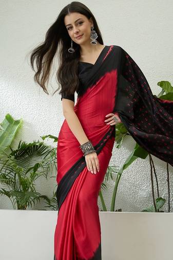 Black color ready to wear semi modal saree with unstitched designer blouse